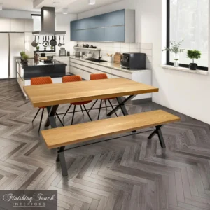 Henry Fixed Table - Metal Cross Rail (Grey Solid Oak)