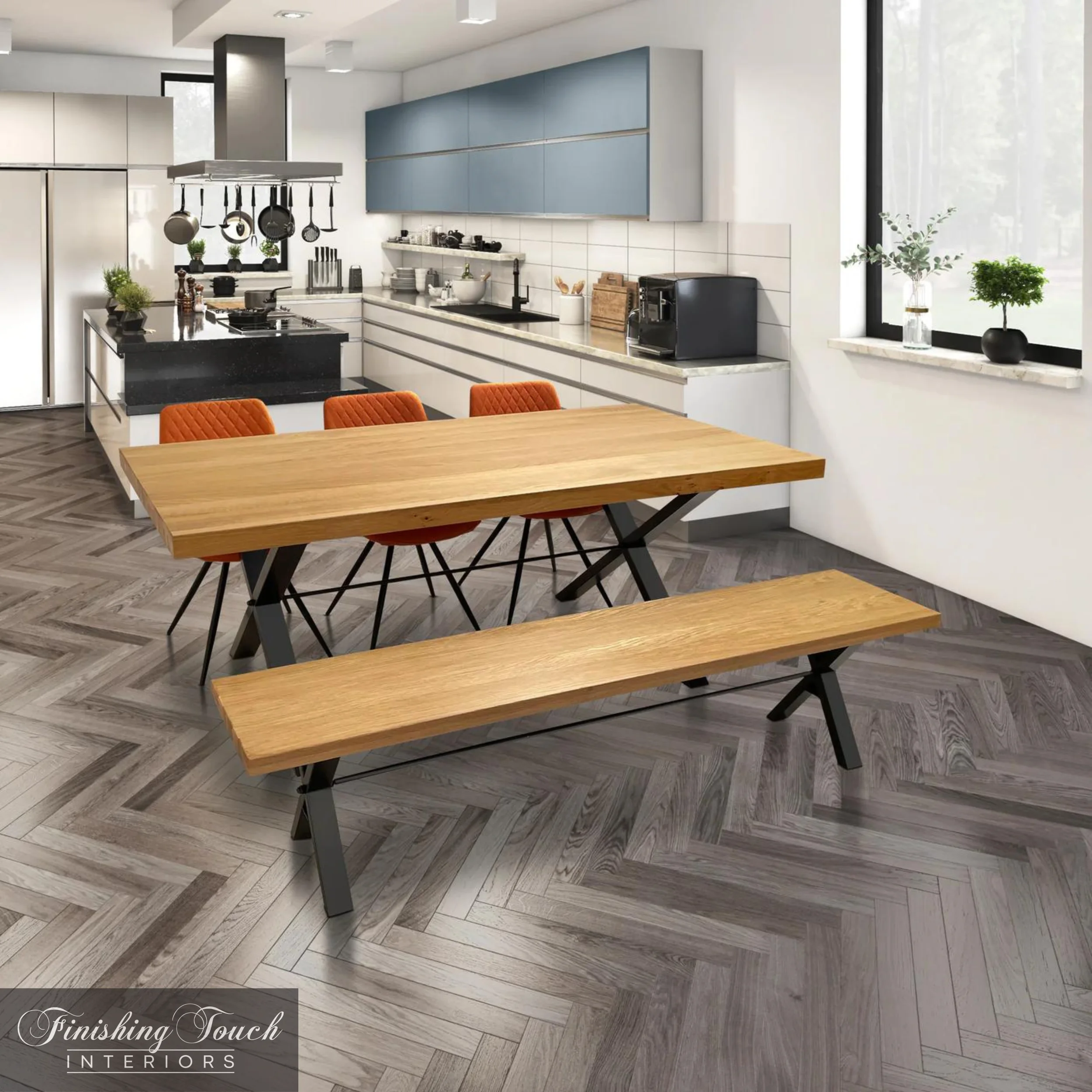 henry fixed metal cross rail oak Henry Fixed Table - Metal Cross Rail (Grey Solid Oak)