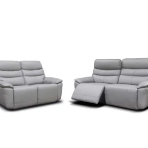 CADIZ LEATHER RECLINER SOFA LIGHT GREY