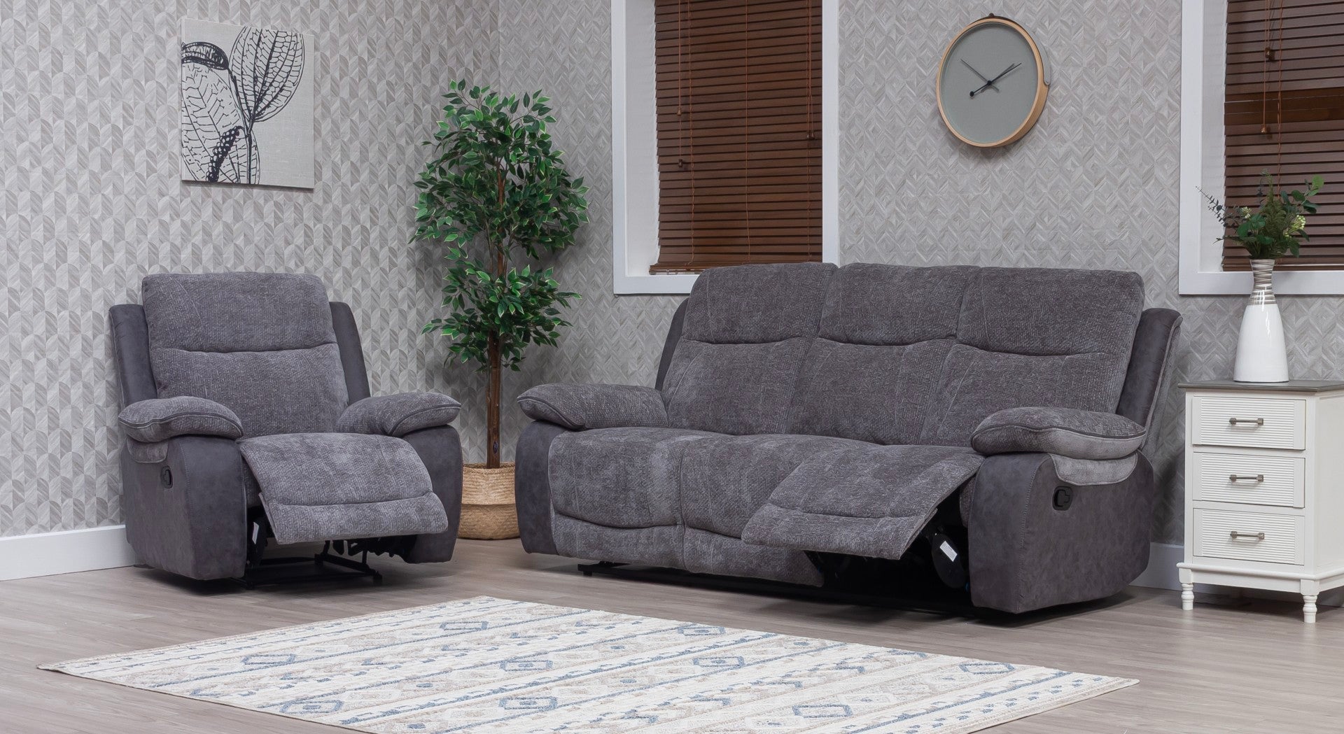 Carina Recliner Sofas - Pewter Grey Two Tone - Image 8