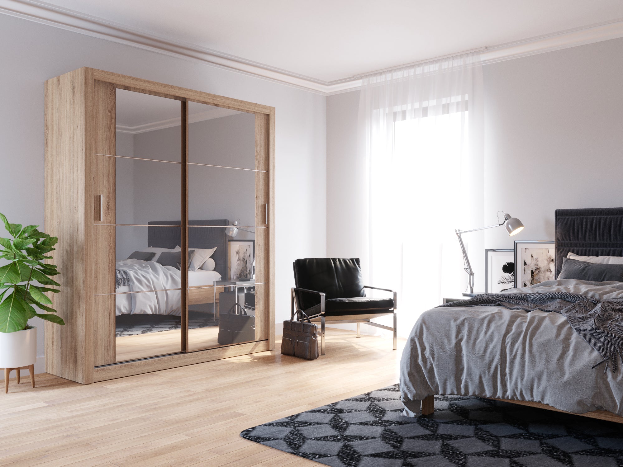 Boston Oak Sliding Door Wardrobe 203cm - Image 3