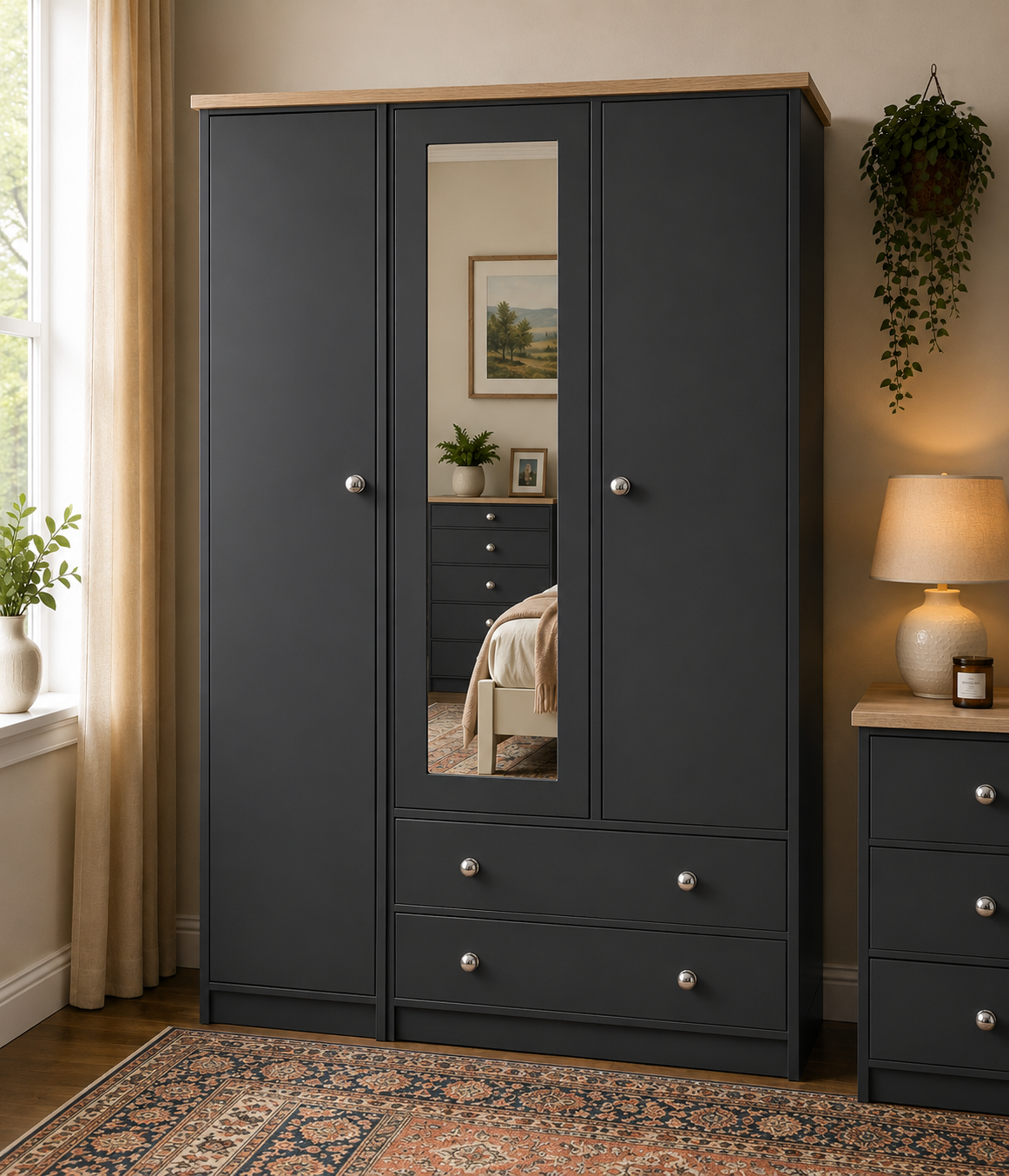 Millwood Charcoal Grey Three Door Two Drawer Wardrobe - Image 2