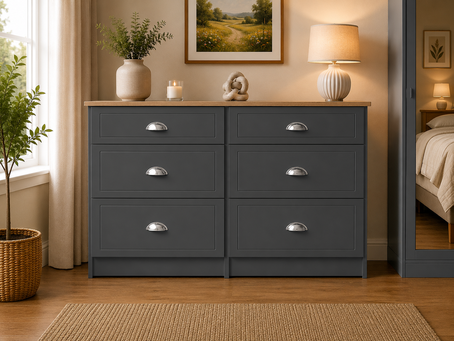 Millwood Charcoal Grey 6 Drawer Mid Chest - Image 2