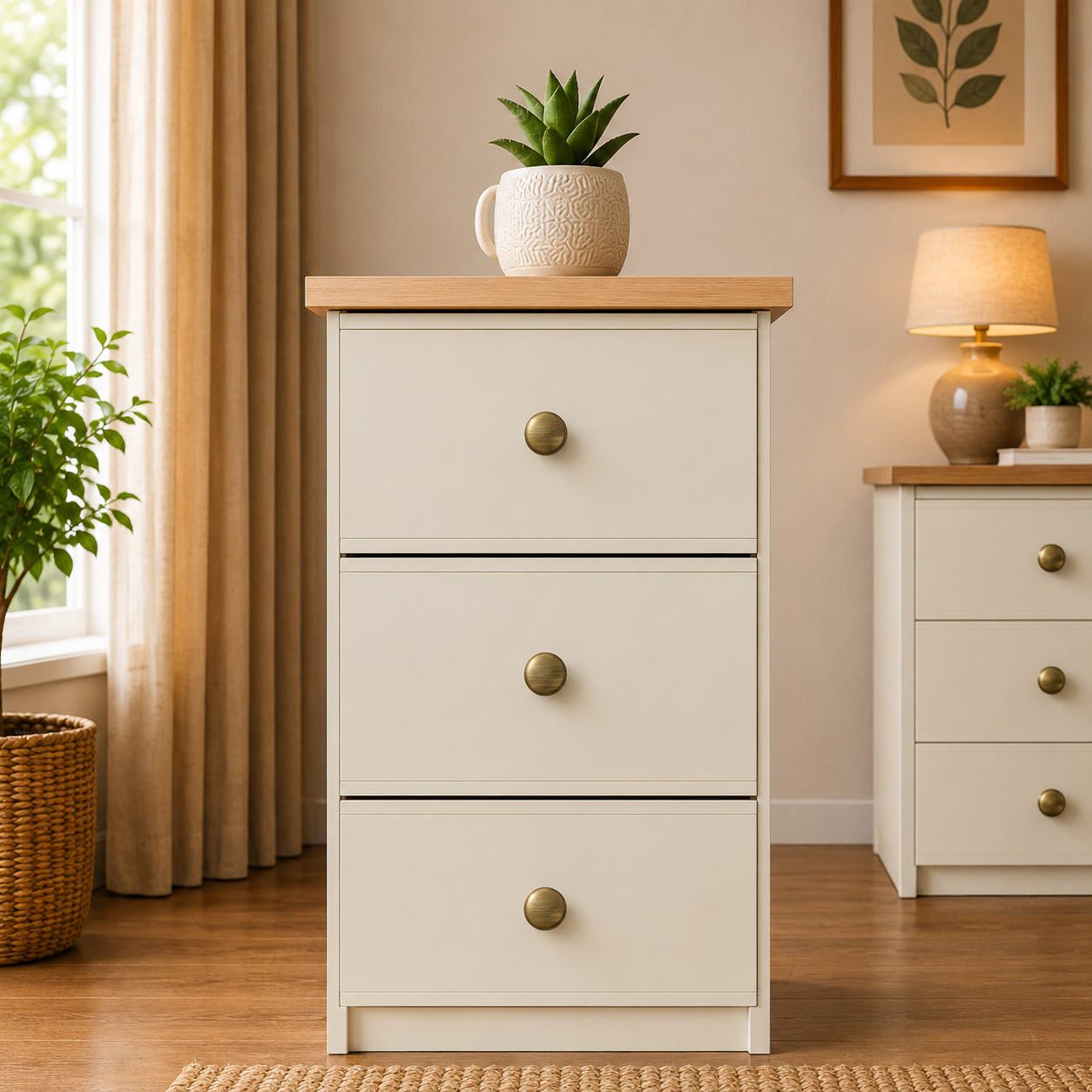 Millwood Stone White 3 Drawer Bedside Locker - Image 2