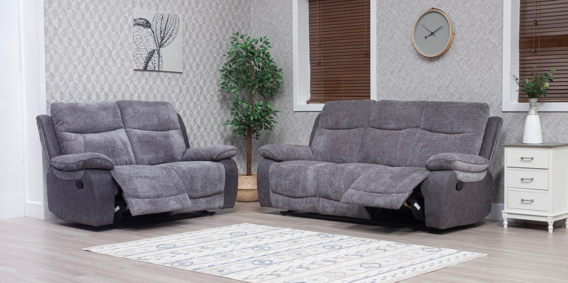 Carina Recliner Sofas - Pewter Grey Two Tone - Image 3