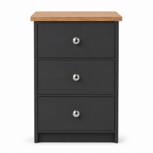 Millwood Charcoal Grey 3 Drawer Bedside Locker