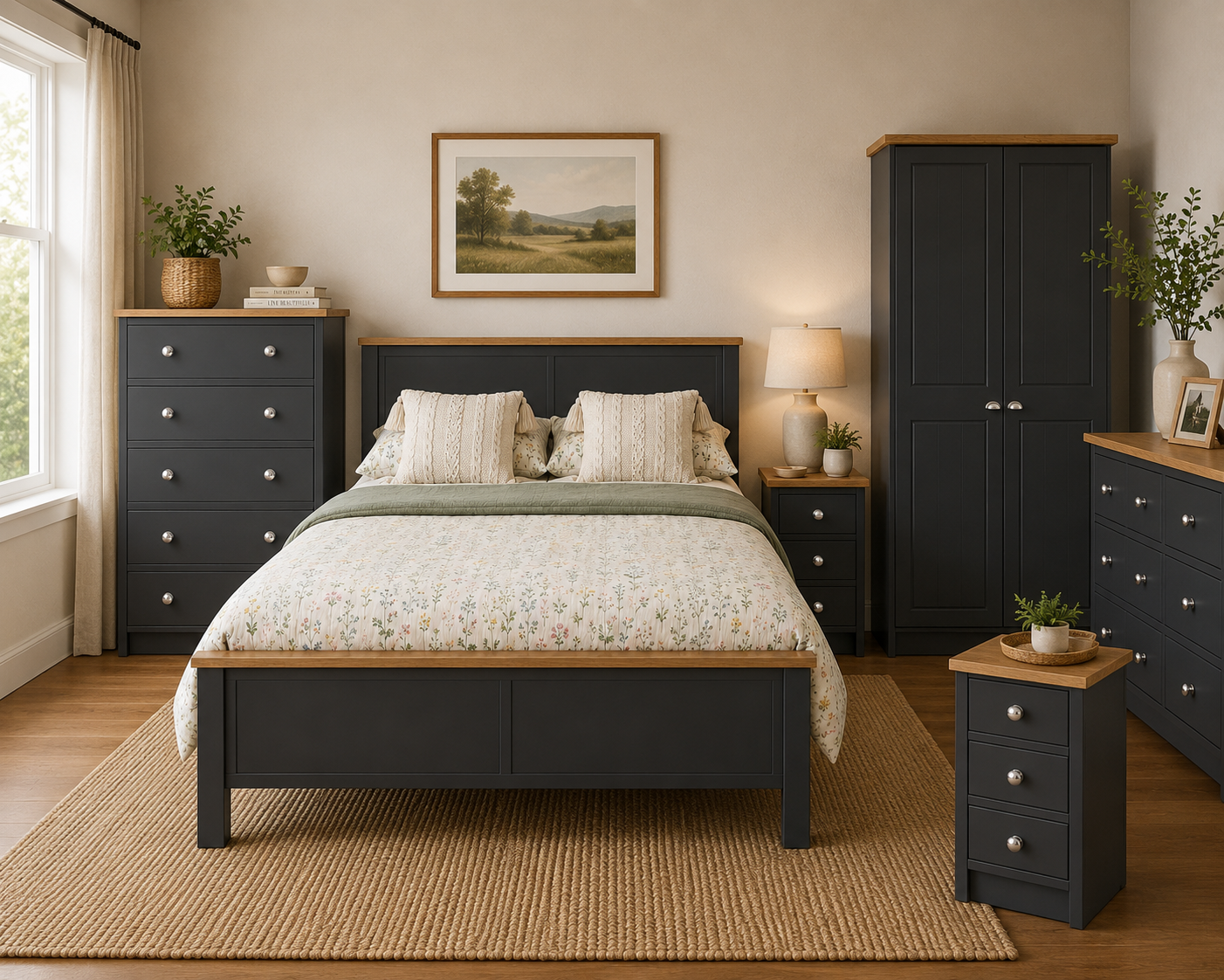 Millwood Charcoal Grey 3 Drawer Bedside Locker - Image 3